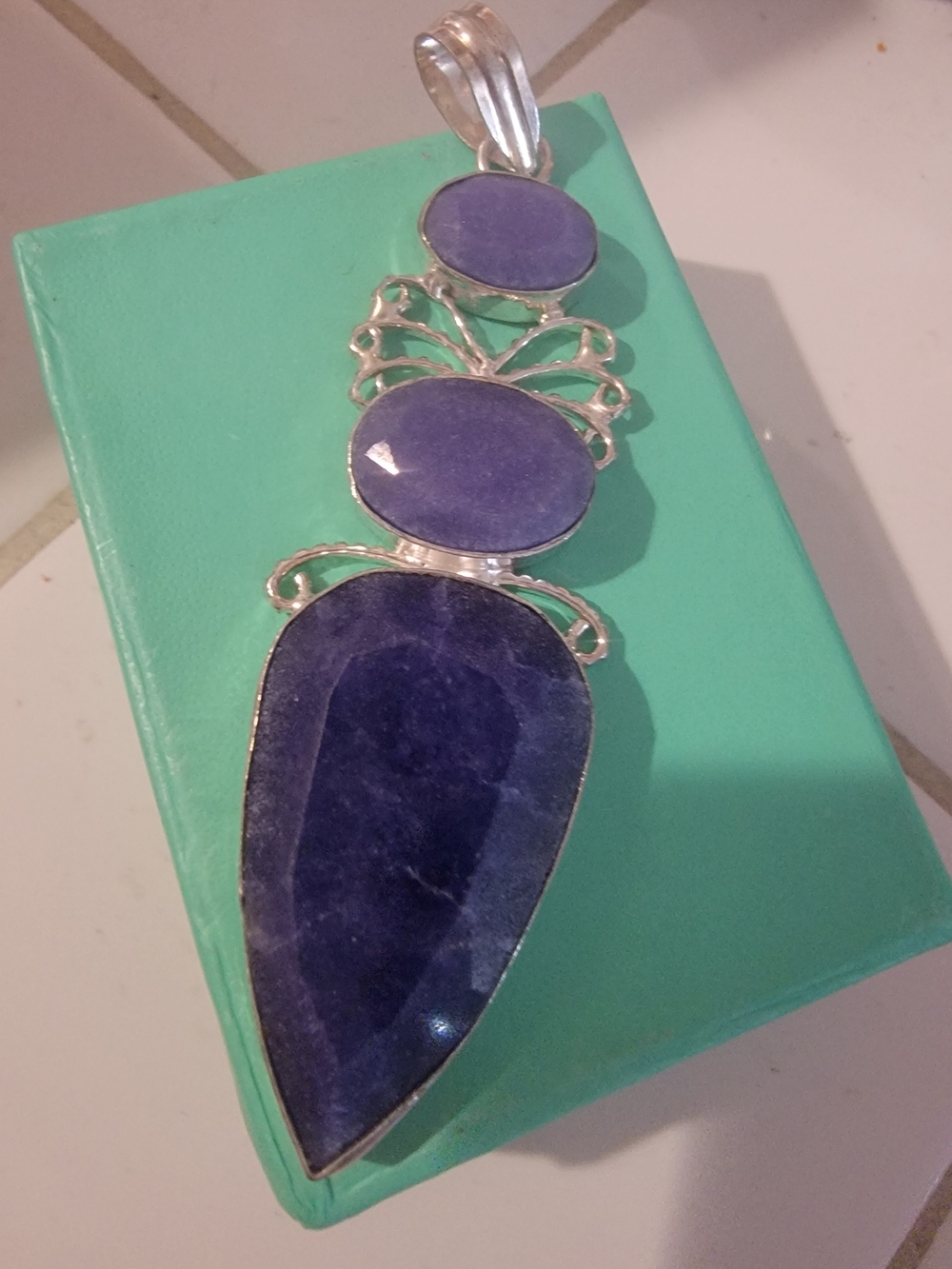 Silver Pendant Necklace with Deep Purple Gemstones